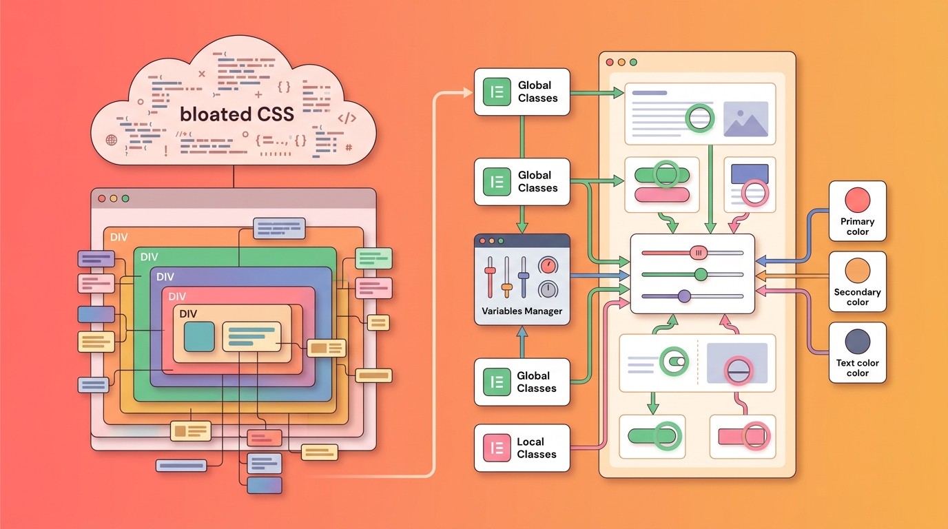framework css elementor v4 diagrama explicativo