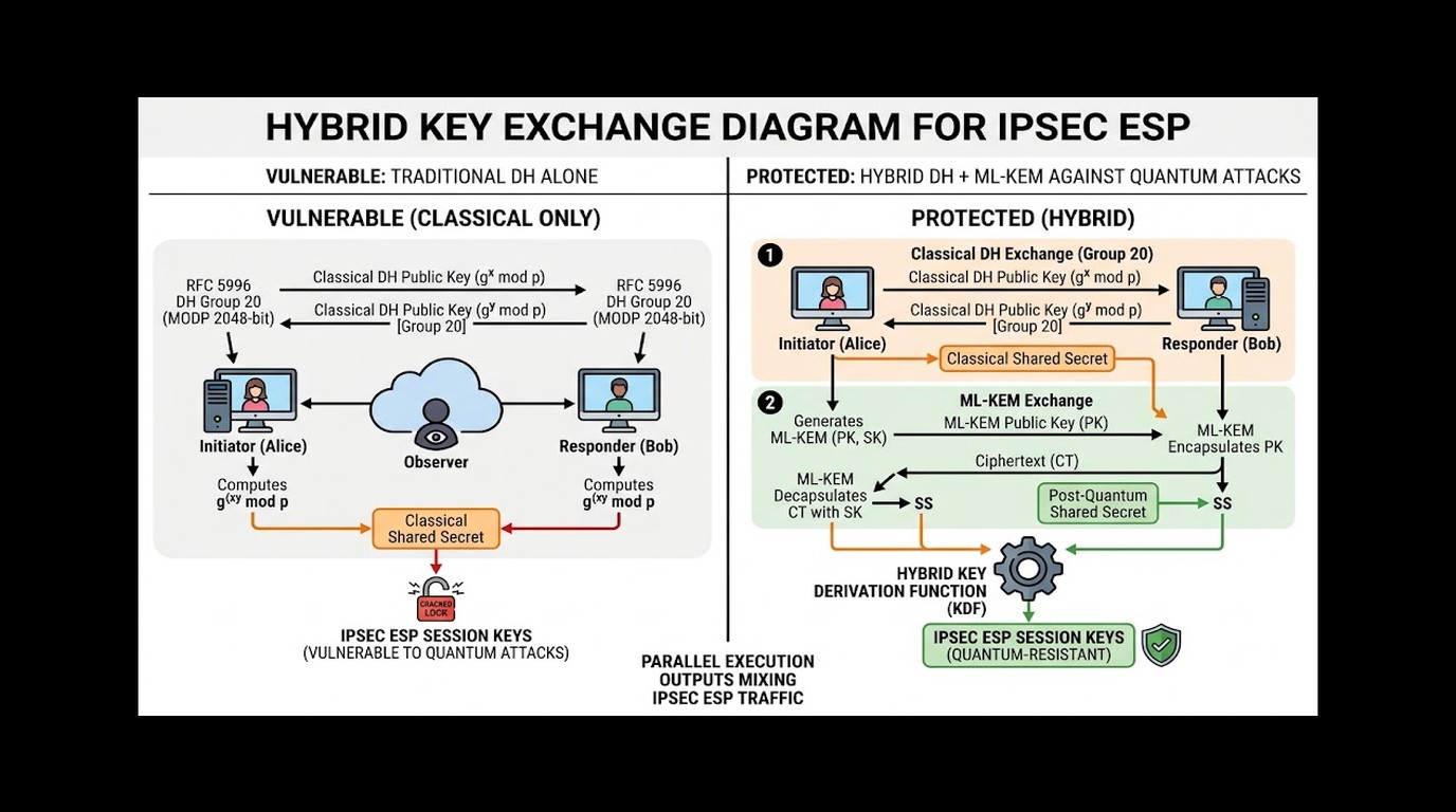 encriptación post-quantum ipsec diagrama explicativo