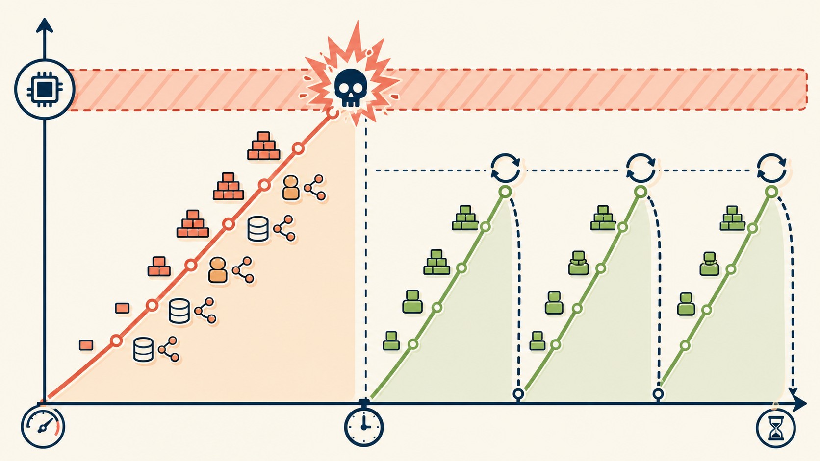 laravel queue memory leaks diagrama explicativo