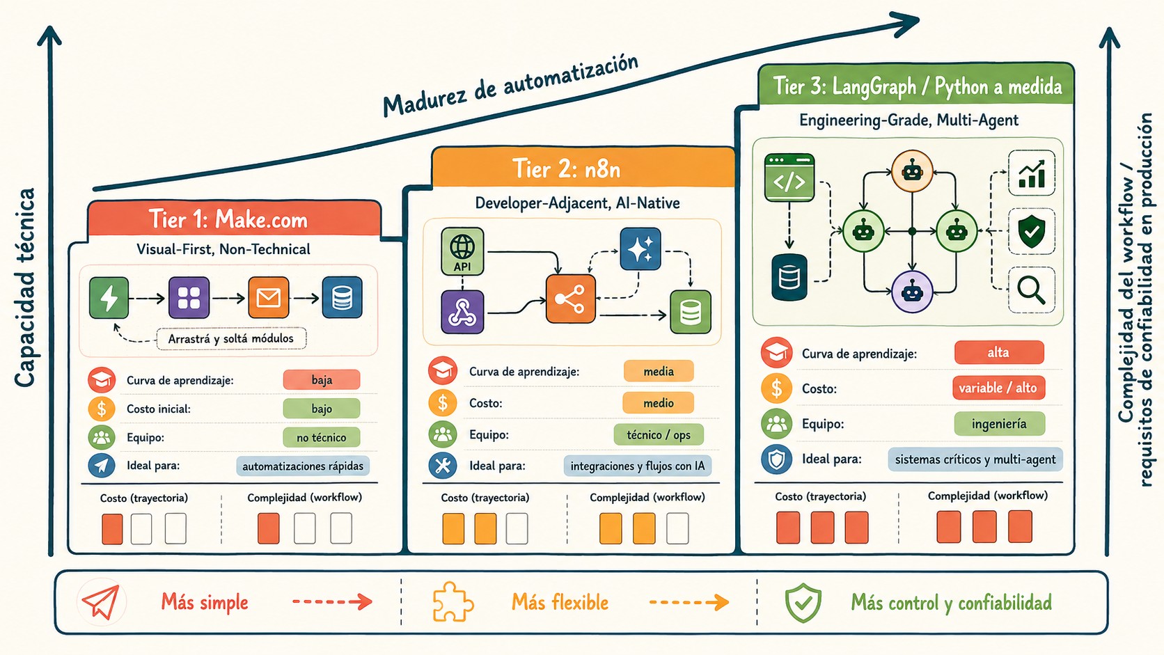 n8n vs make.com diagrama explicativo