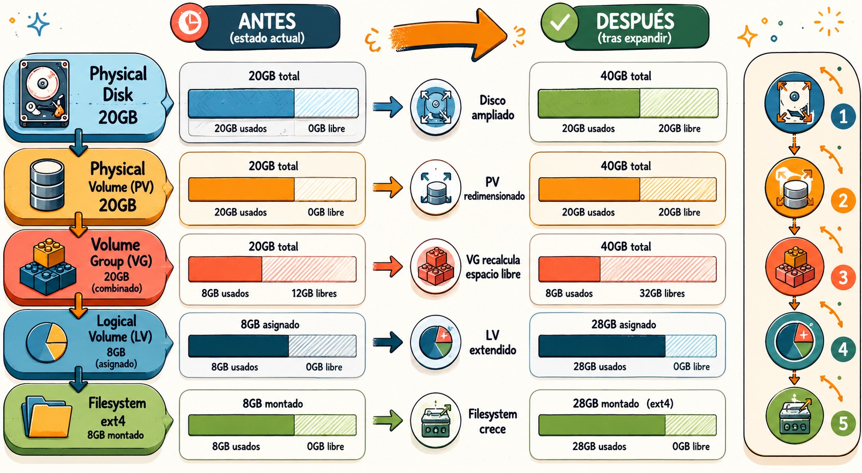 redimensionar disco lvm ubuntu diagrama explicativo