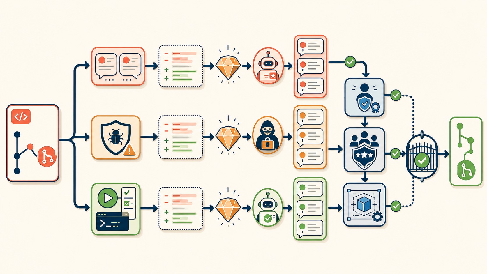 revisión automática código con IA diagrama explicativo