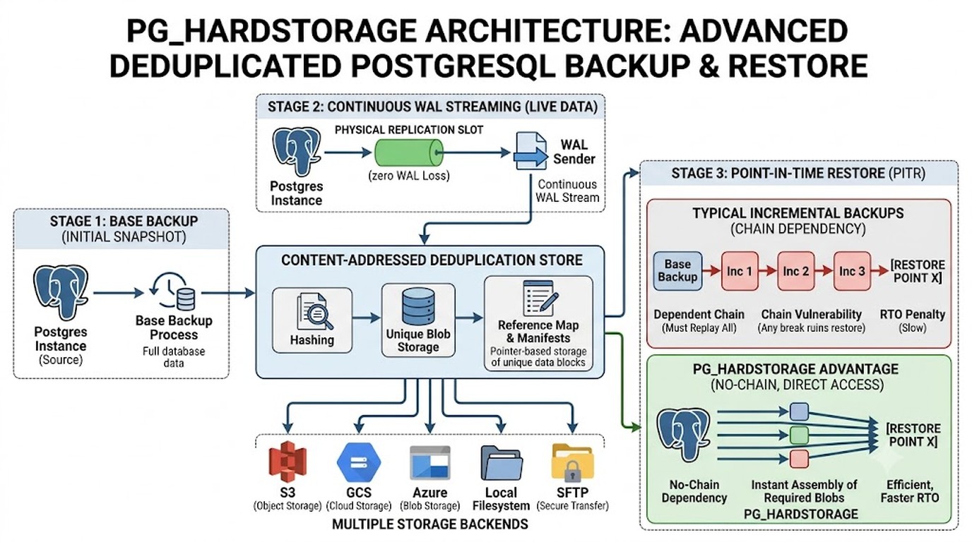 backup postgresql pg_hardstorage diagrama explicativo