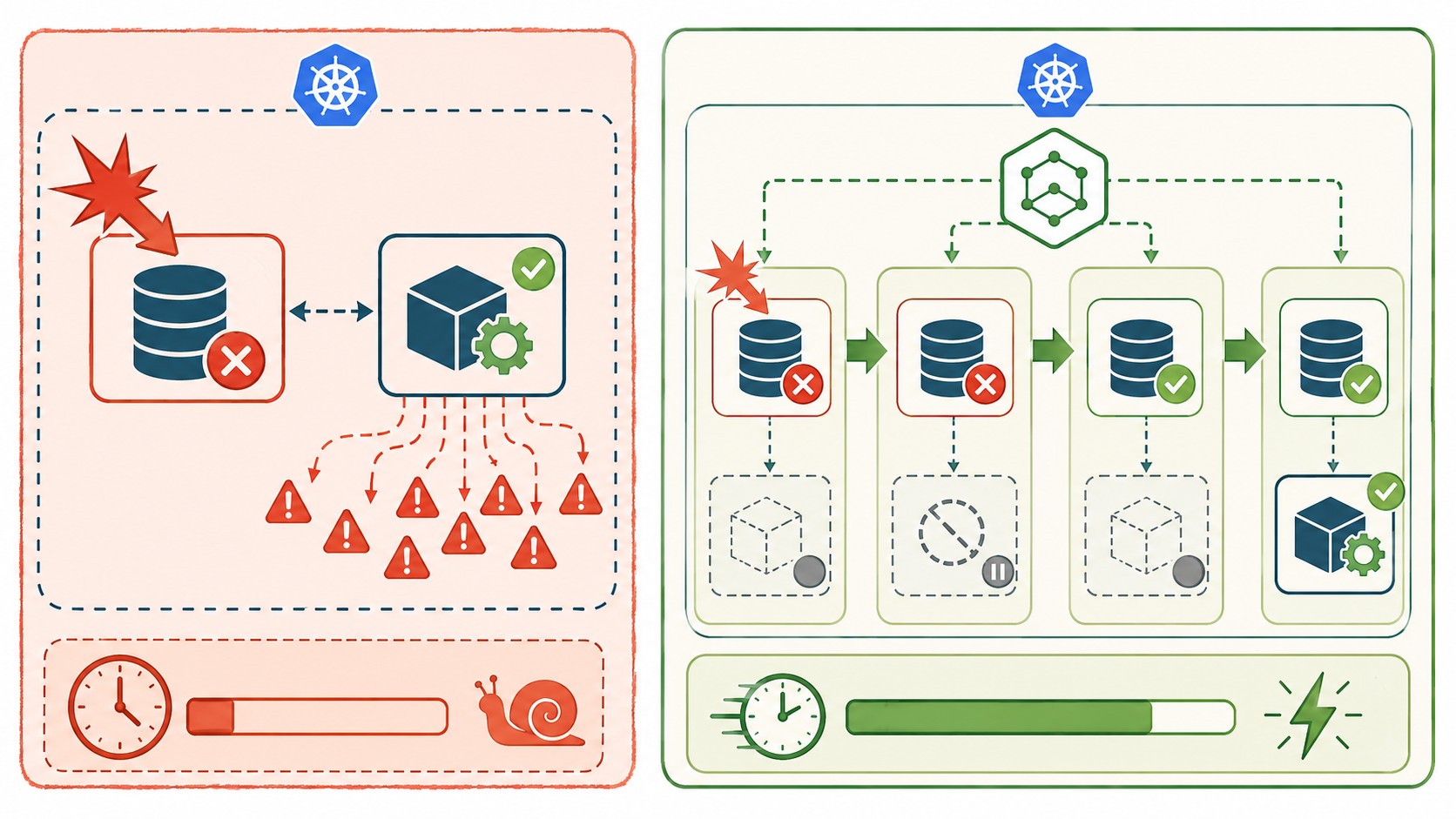 base de datos caída kubernetes diagrama explicativo