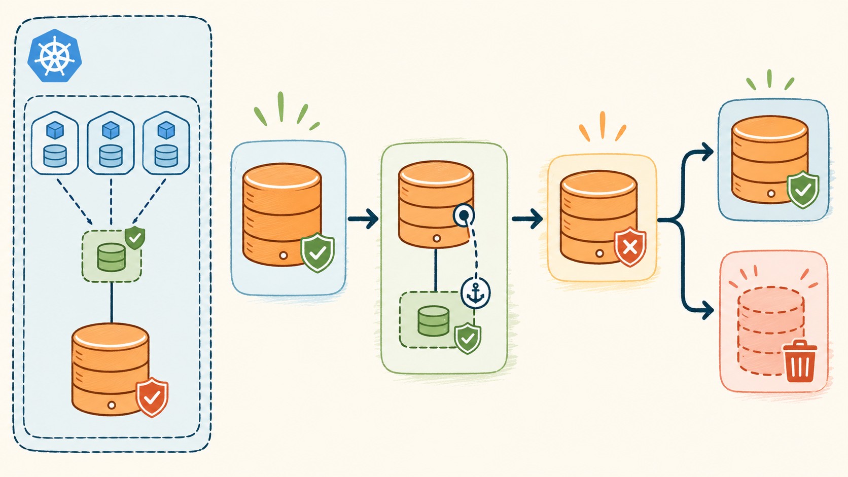 recuperar deployment kubernetes retain diagrama explicativo
