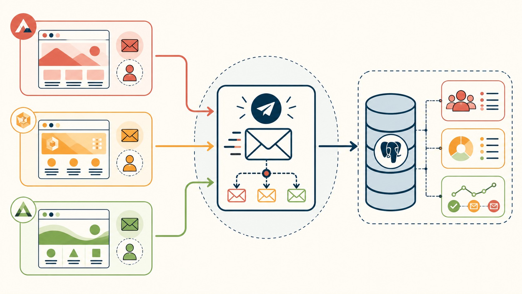 sistema email multi-tenant FastAPI diagrama explicativo