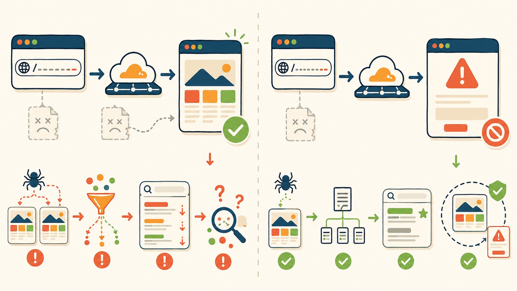 soft 404 Cloudflare Pages diagrama explicativo