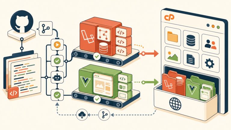 Deploy Laravel y Vue a cPanel con GitHub Actions - ilustracion