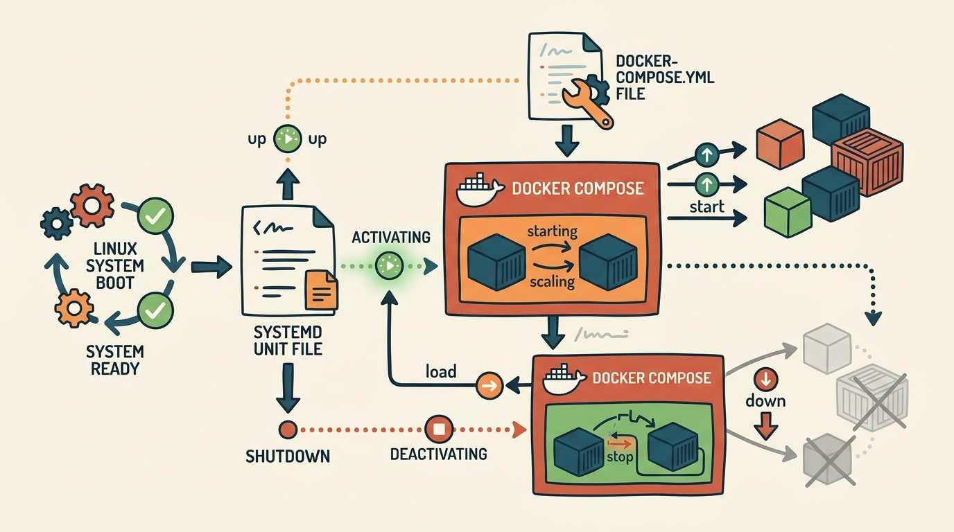 docker compose servicio systemd diagrama explicativo