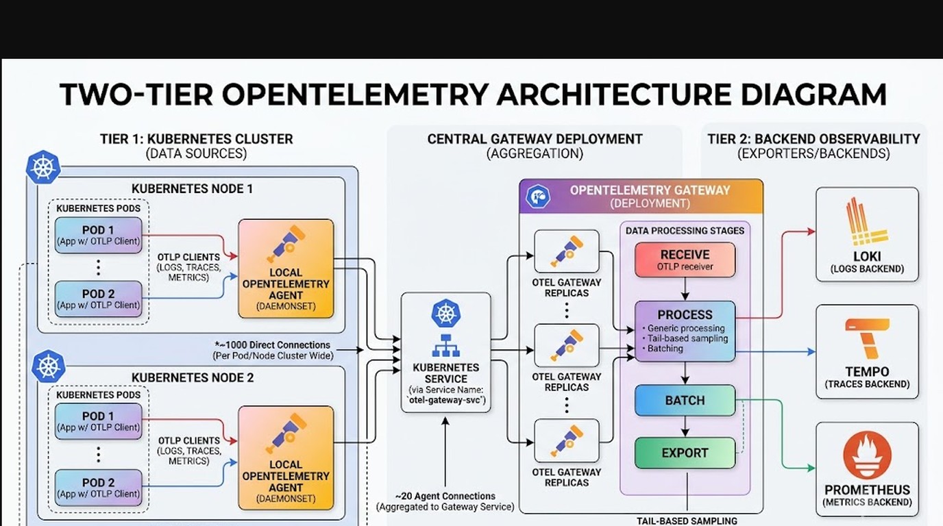 monitoreo kubernetes opentelemetry diagrama explicativo