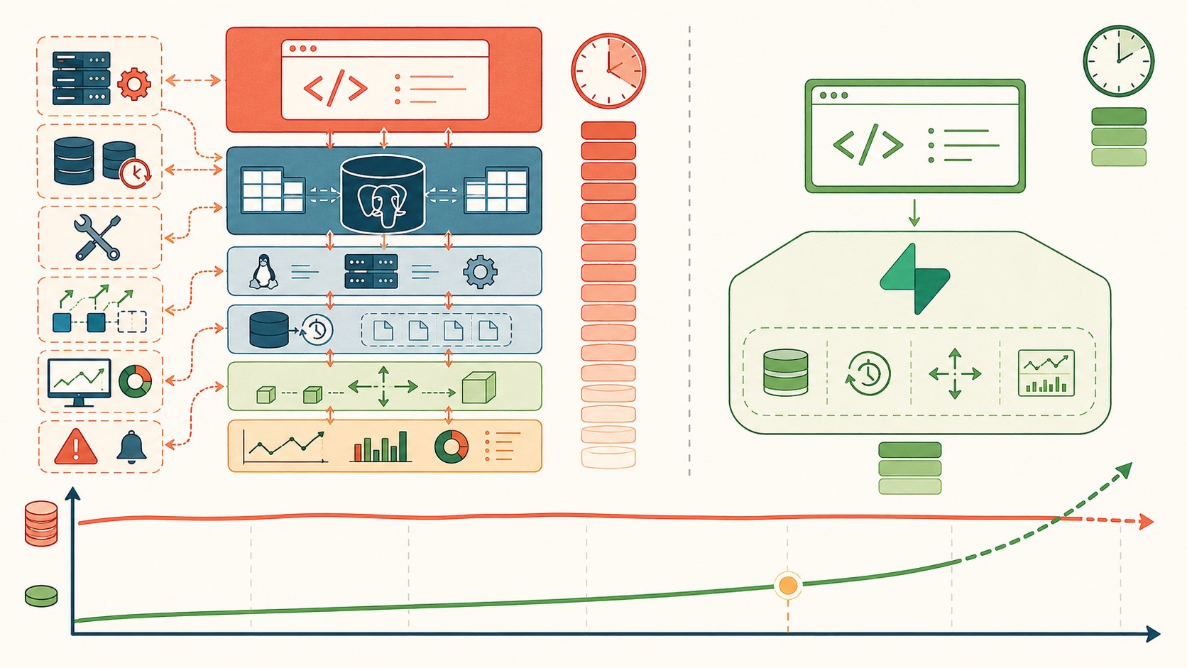 postgresql vs supabase diagrama explicativo