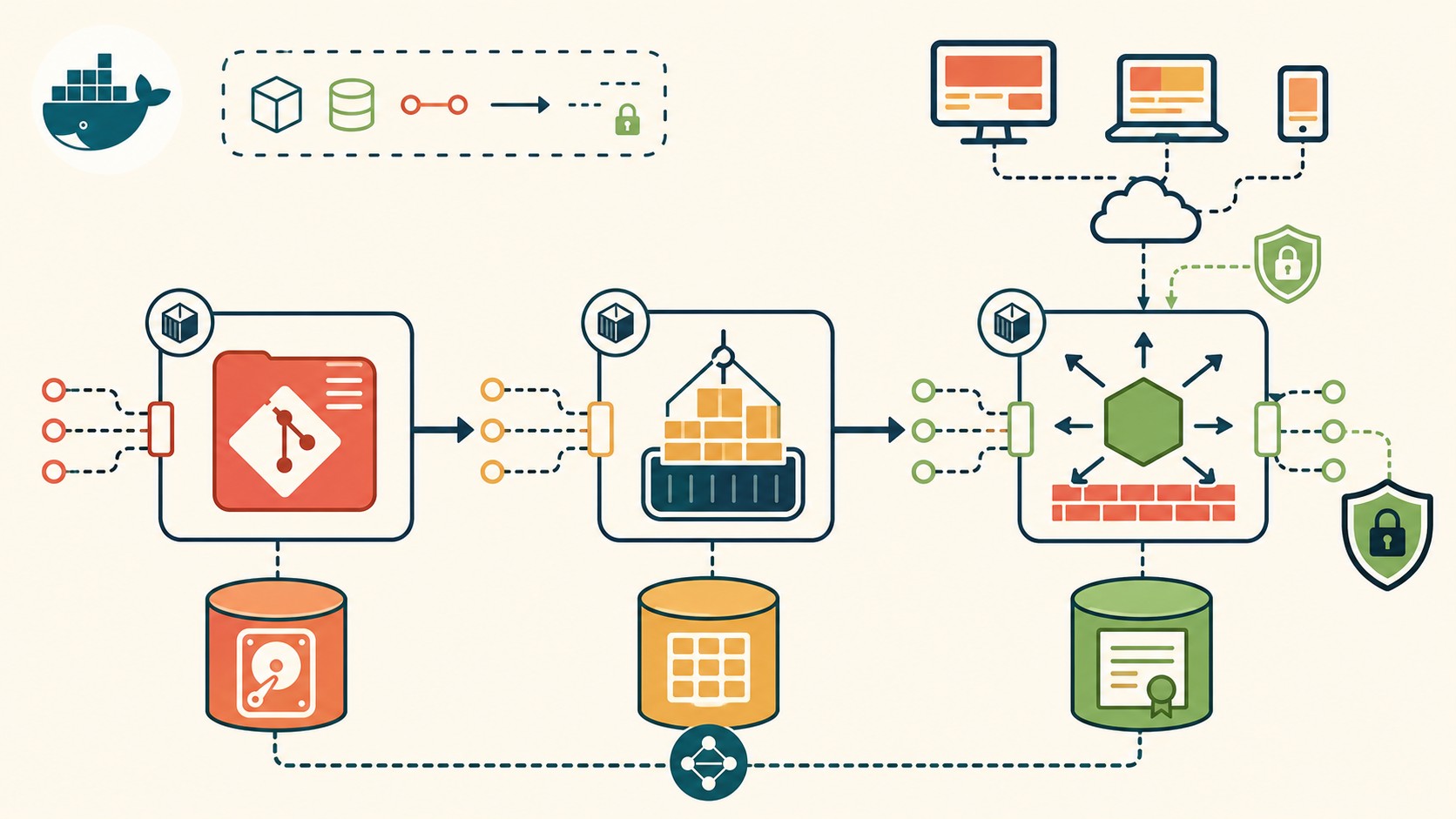 self-hosting docker servicios desarrollo diagrama explicativo