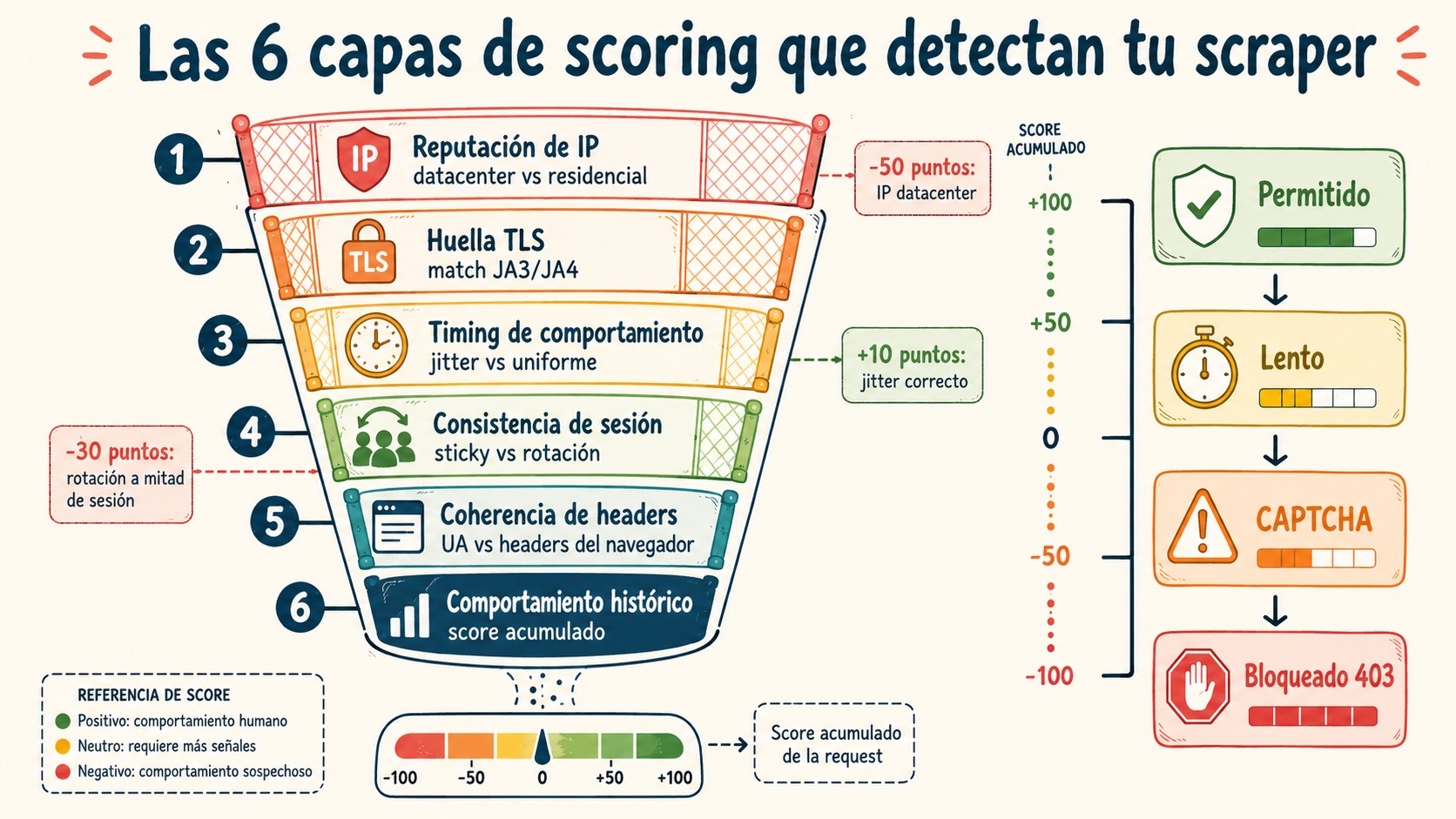 como detectan anti-bot tu scraper diagrama explicativo