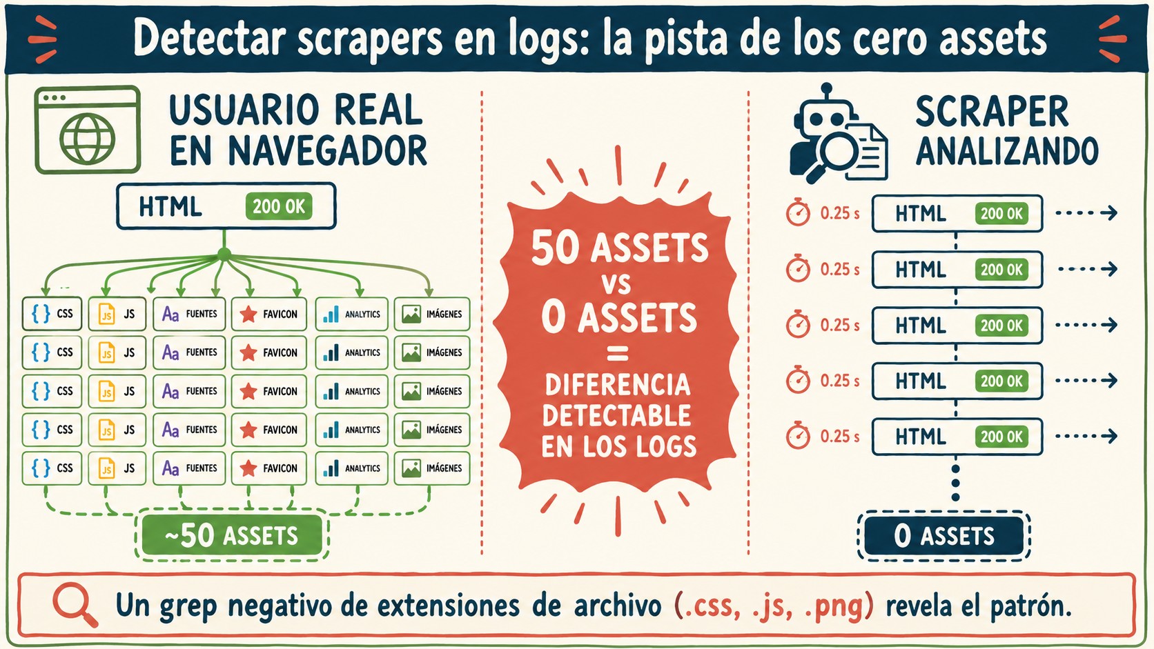 detectar scrapers en logs de servidor diagrama explicativo