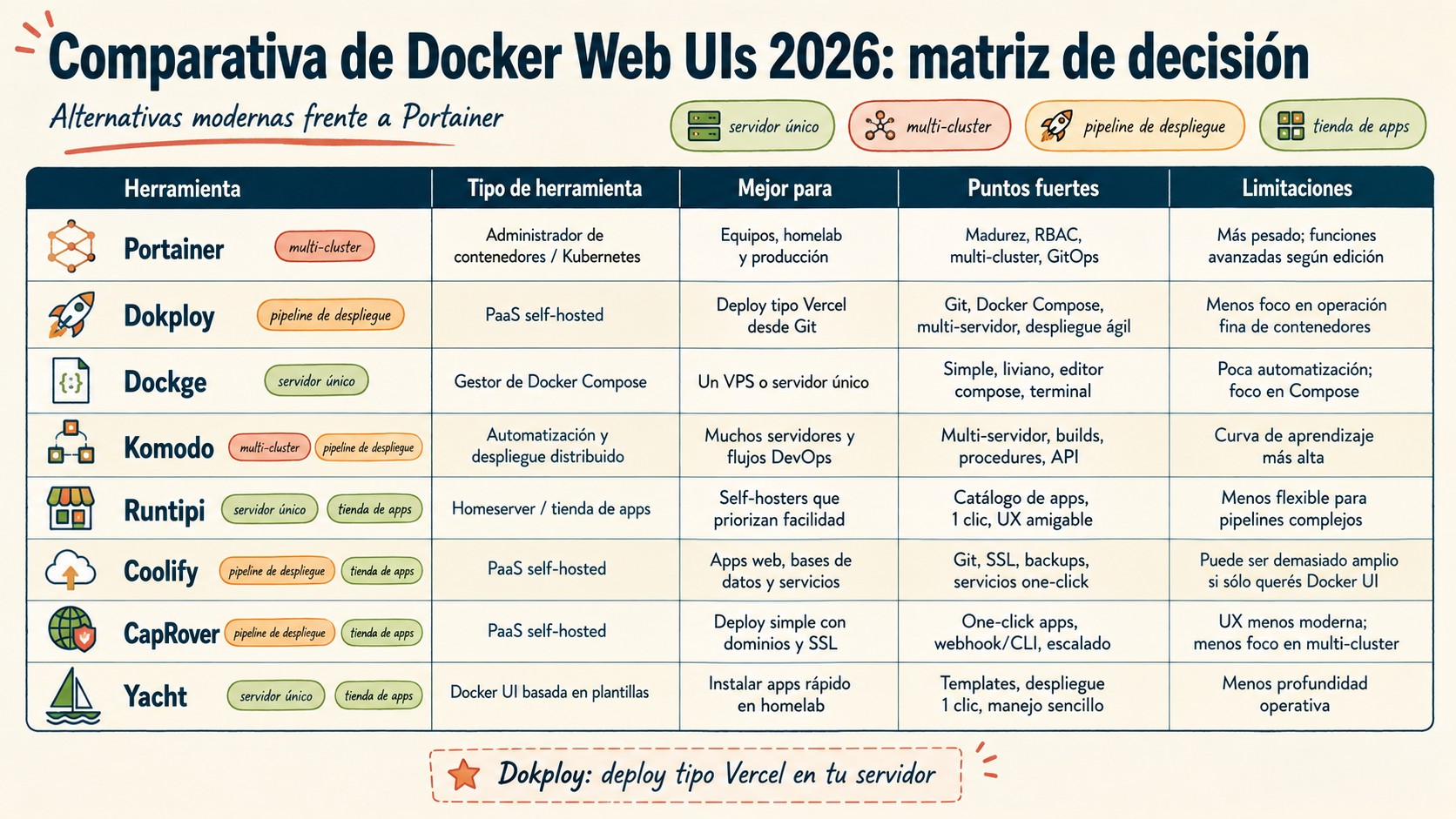 docker ui alternativas 2026 diagrama explicativo