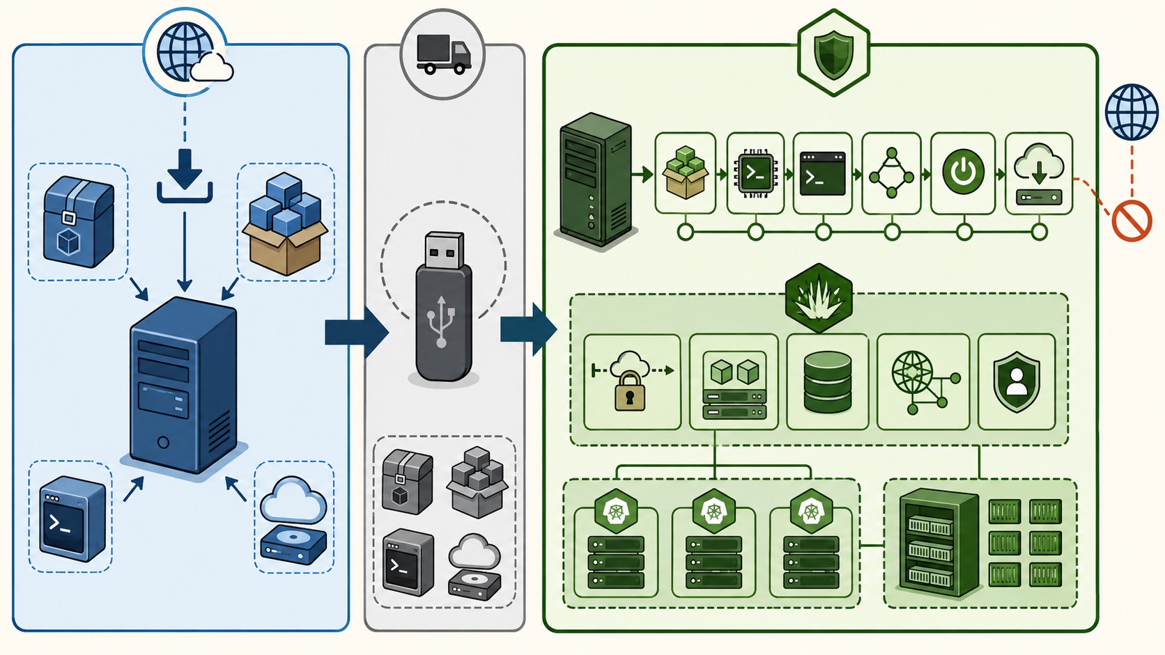 kubernetes sin internet diagrama explicativo