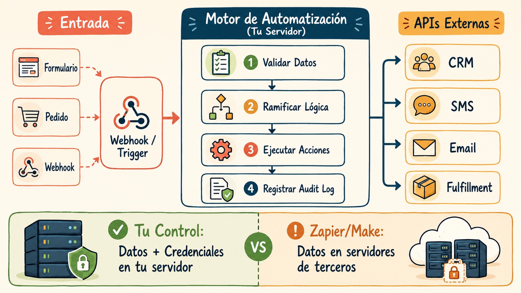 motor de automatización self-hosted diagrama explicativo