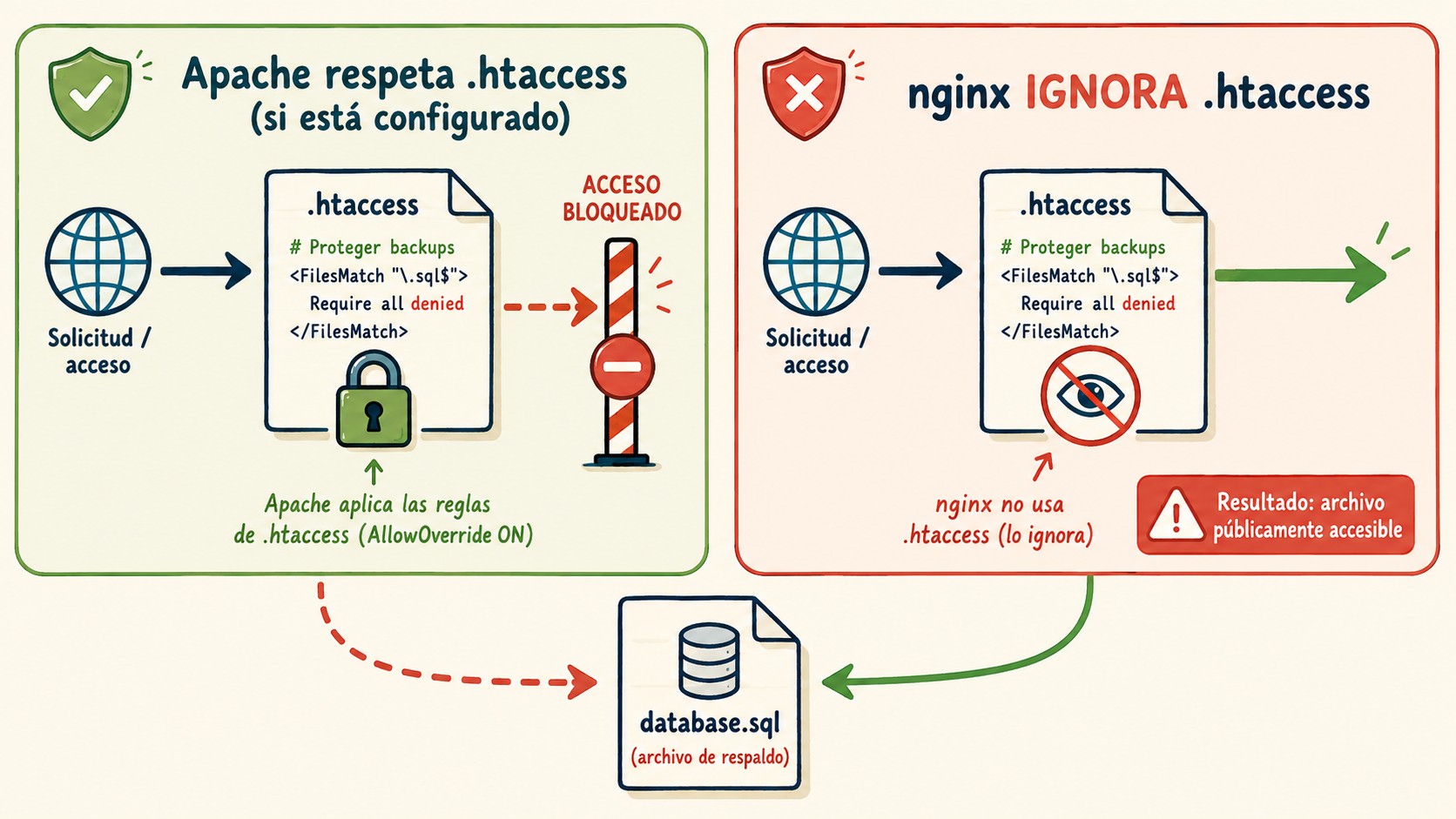 proteger backups base de datos hosting diagrama explicativo