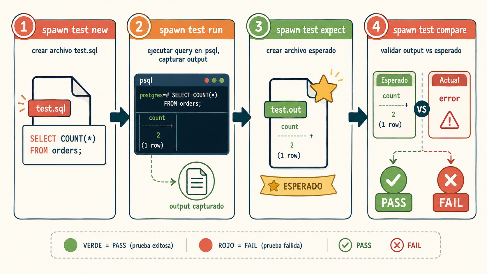 pruebas de regresión postgresql diagrama explicativo