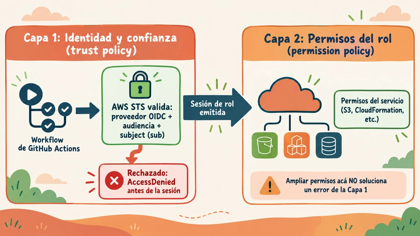 github actions oidc aws error diagrama explicativo