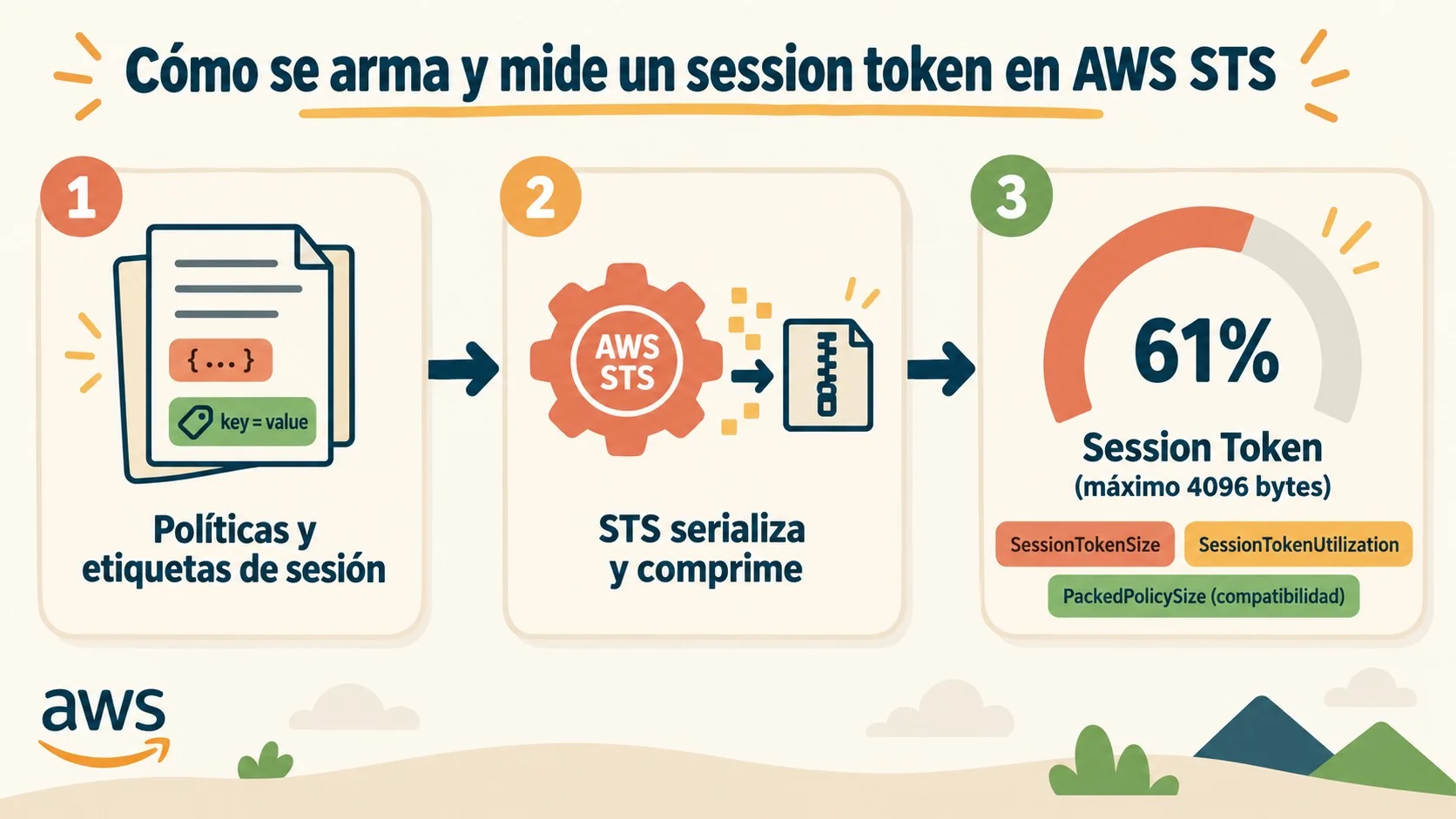 límite tamaño session token AWS STS diagrama explicativo