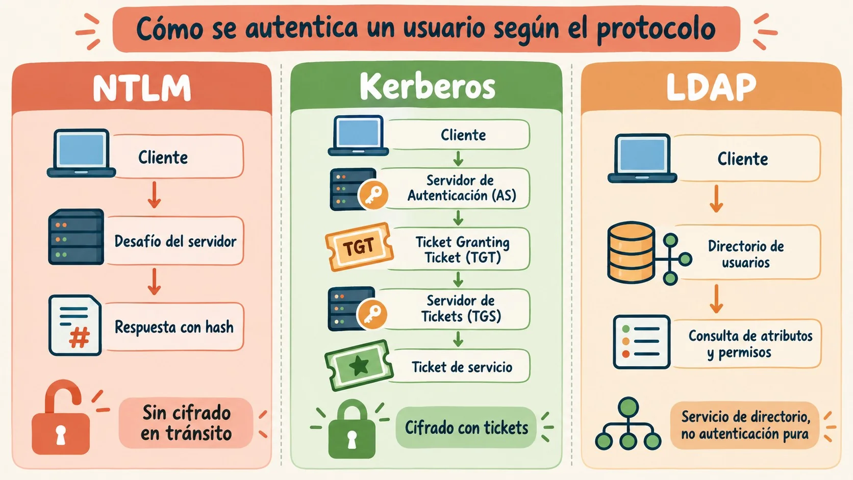 ntlm vs kerberos vs ldap diagrama explicativo