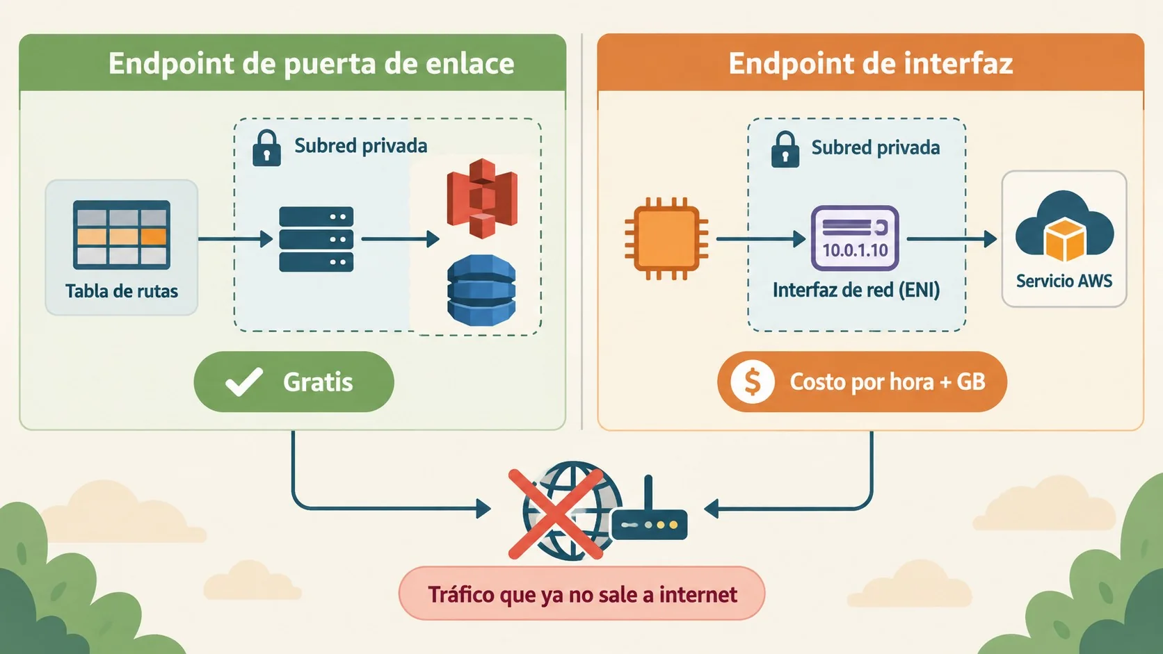 vpc endpoints gateway vs interface diagrama explicativo
