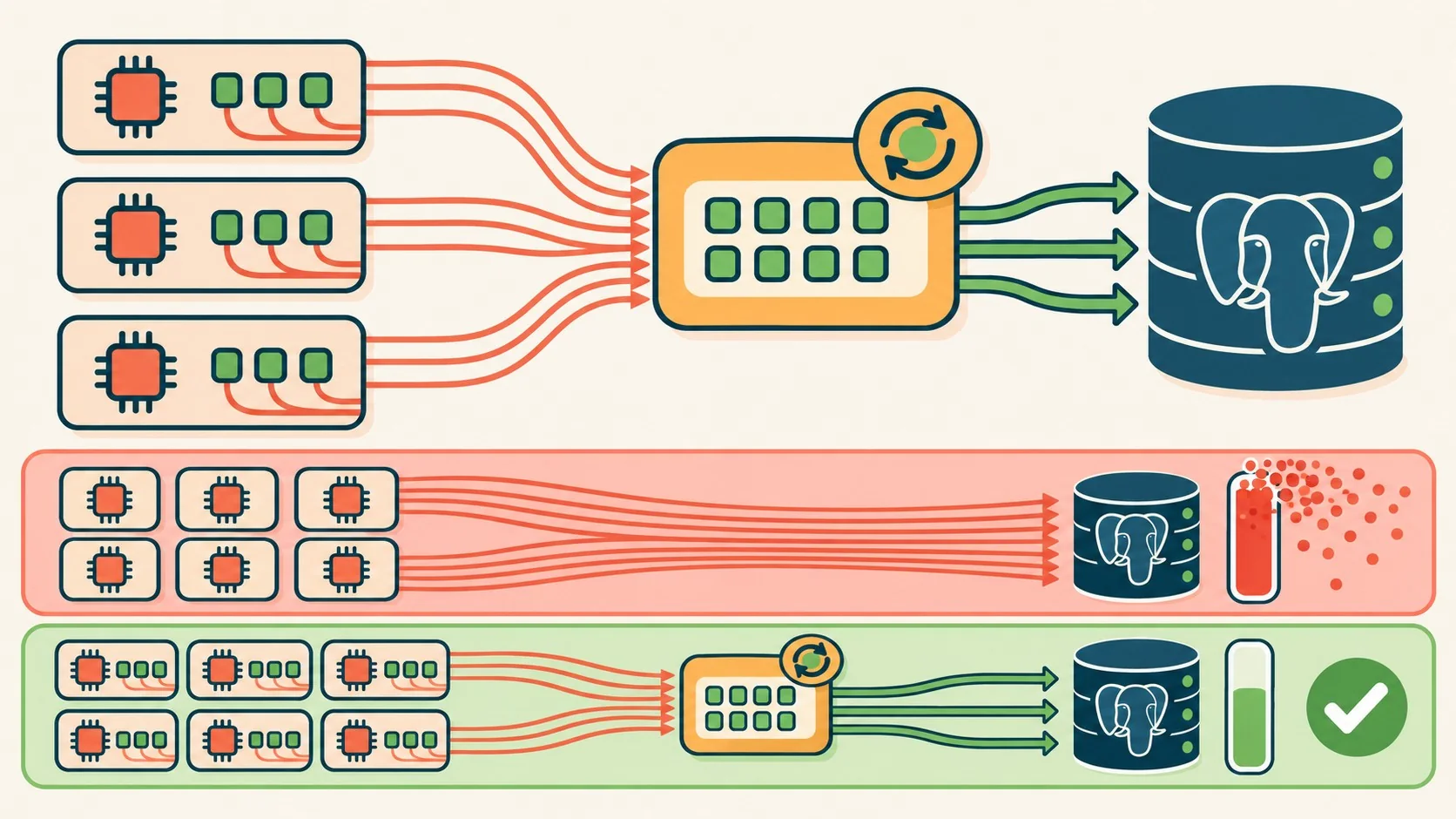 conexiones postgres next.js diagrama explicativo