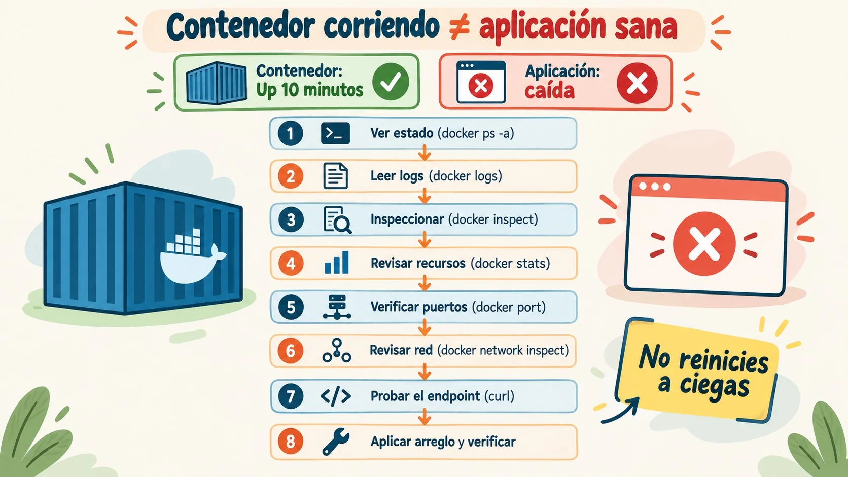 diagnosticar contenedor docker diagrama explicativo