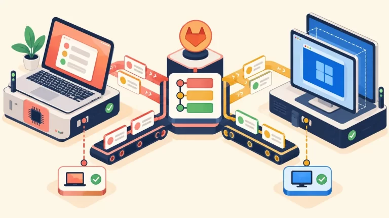 GitLab Runner macOS y Windows 11 VM en un CI híbrido - ilustracion
